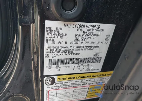 2015 Ford Expedition El Xlt from USA, damaged, VIN 1FMJK1JT4FEF15099